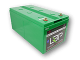 36V 120Ah LBP BT Lithium Battery with green casing, branded label, and M8 terminals.